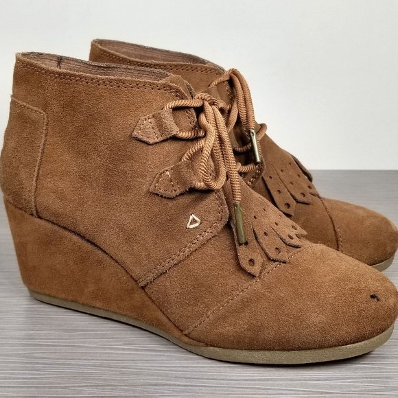 TOMS Desert Kiltie Fringe Wedge Bootie, Brown Suede, Womens Size 7.5 US / 38 - Picture 3 of 11